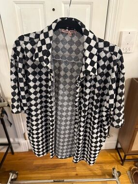 Black & White Checkered Open Front Coat